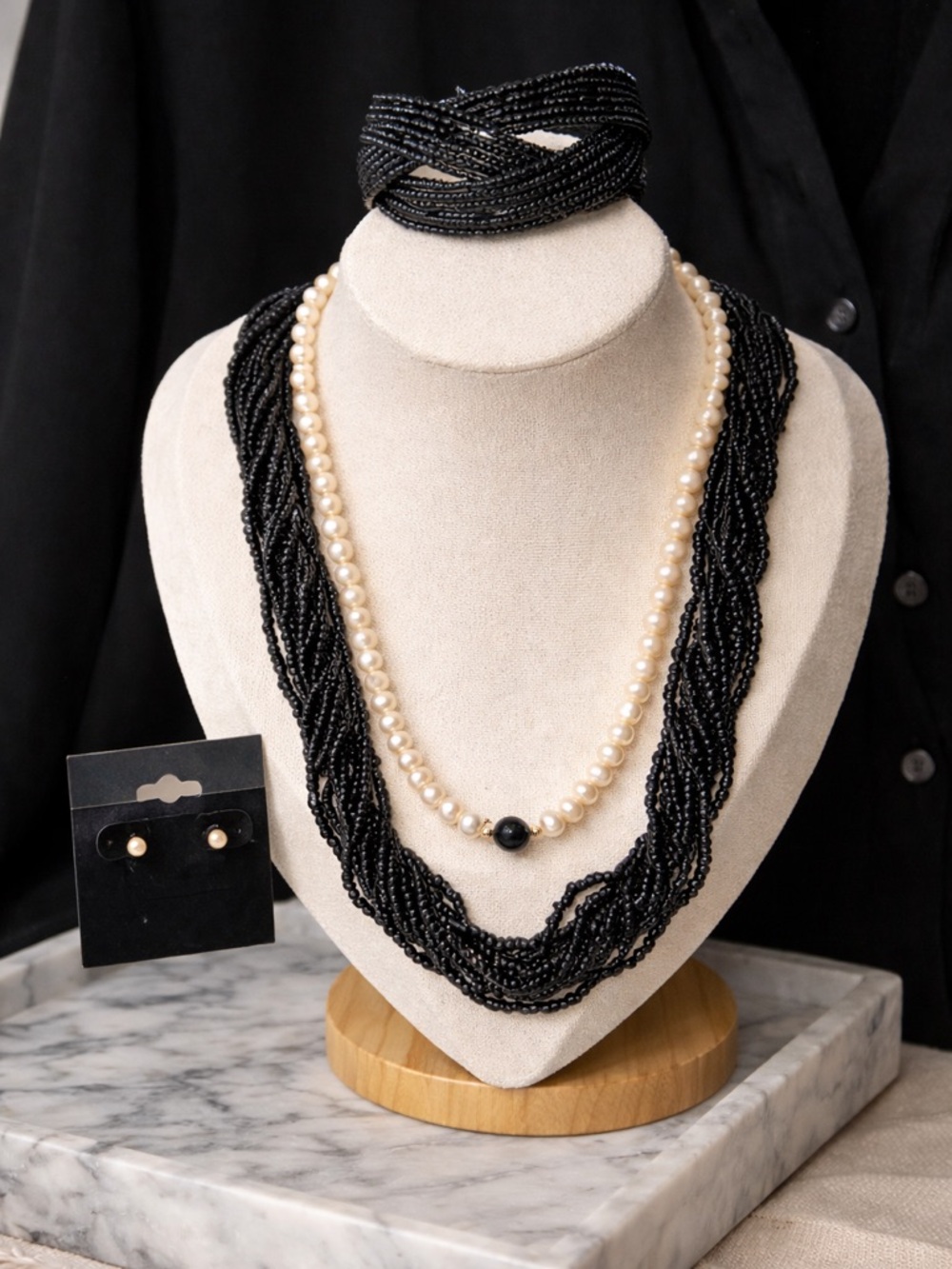 Trifari Beaded Necklace, Charlotte Rousse Bangle- FW Pearl Necklace & Earrings